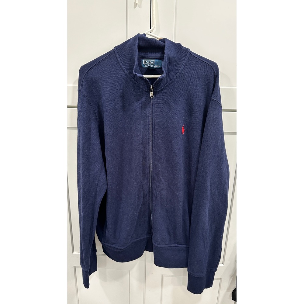 Polo Ralph Lauren Men's XL Full‎ Zip Mock Neck Cotton Blend Jacket Navy